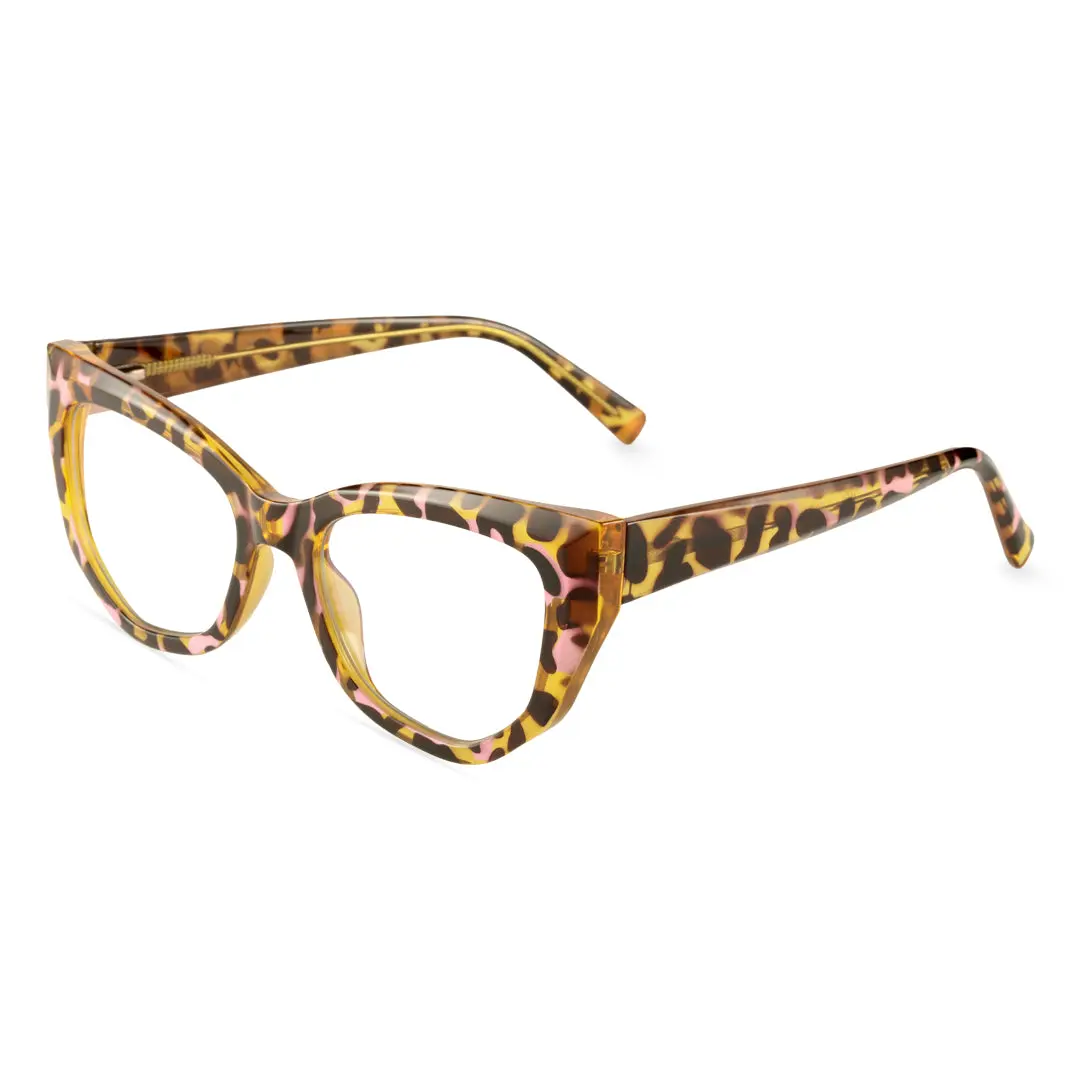 Angle view of Qcindra vintage cat eye tr90 eyeglasses CR0092411 in yellow tortoise