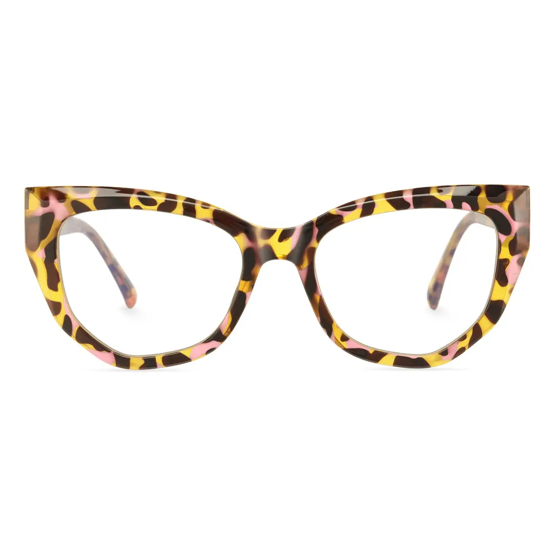 Front view of Qcindra vintage cat eye tr90 eyeglasses CR0092411 in yellow tortoise