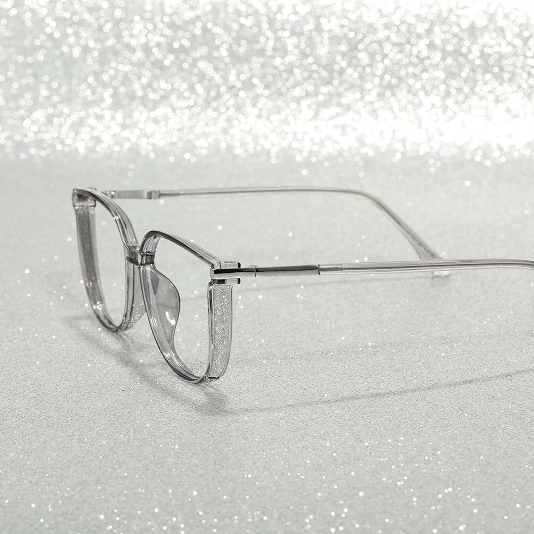Scene close-up view of Zephyr cat eye tr90 eyeglasses CR0102409 in silver