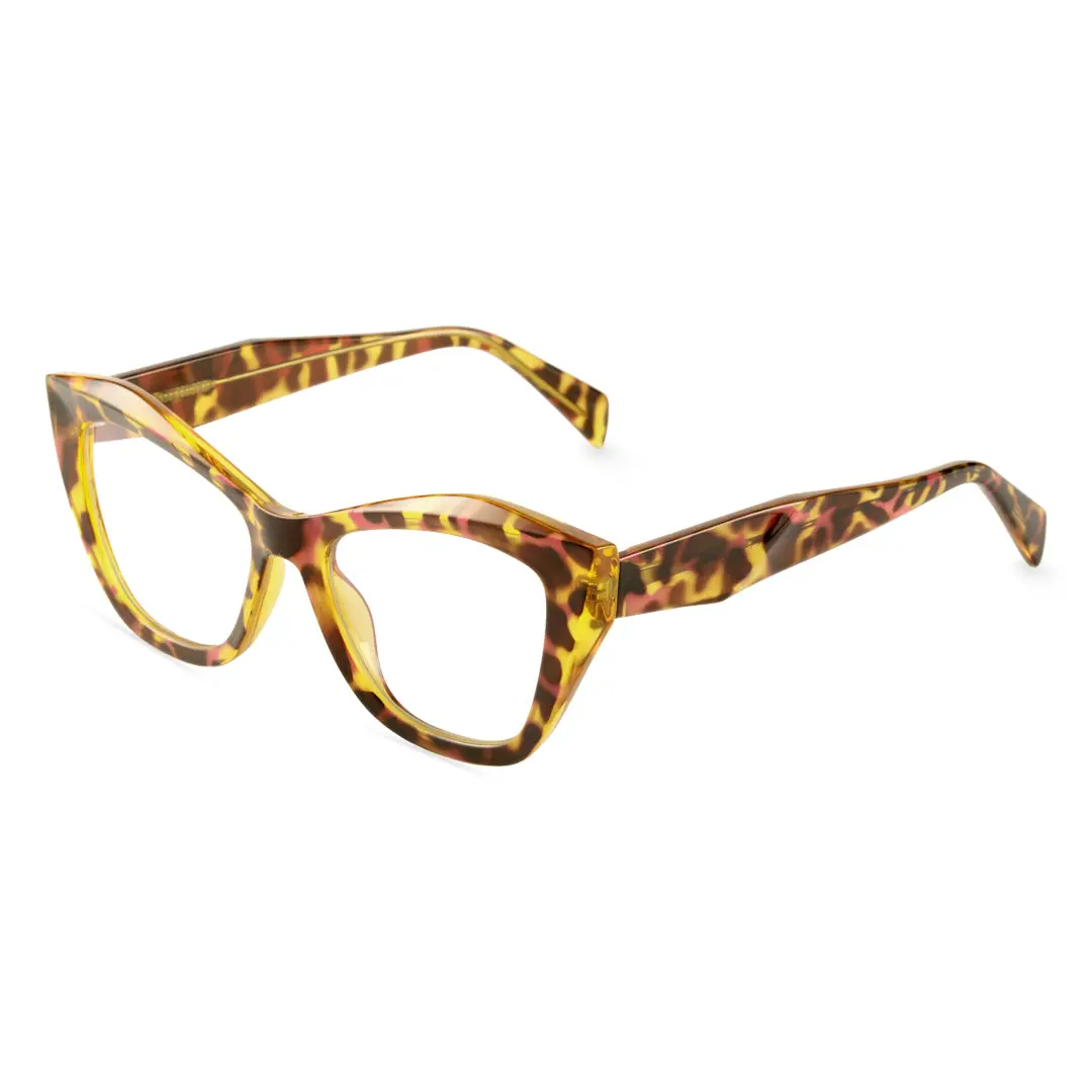 Angle view of Qcelyn vintage cat eye tr90 eyeglasses in yellow tortoise. SPU: CR0102411