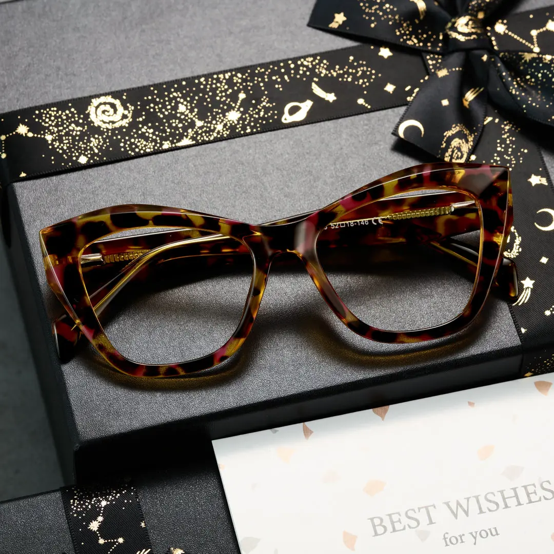 Scene view of Qcelyn vintage cat eye tr90 eyeglasses in yellow tortoise. SPU: CR0102411