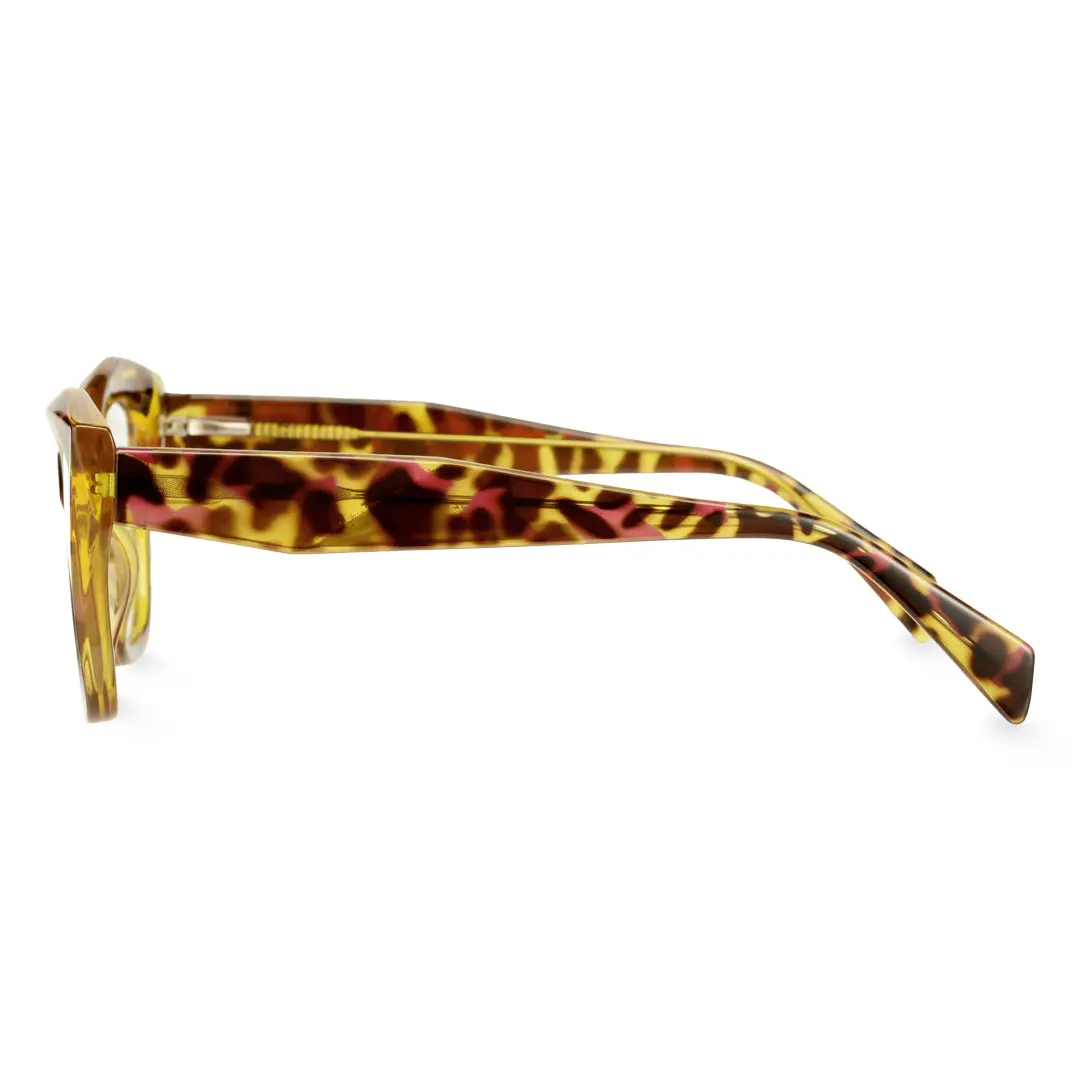 Side view of Qcelyn vintage cat eye tr90 eyeglasses in yellow tortoise. SPU: CR0102411