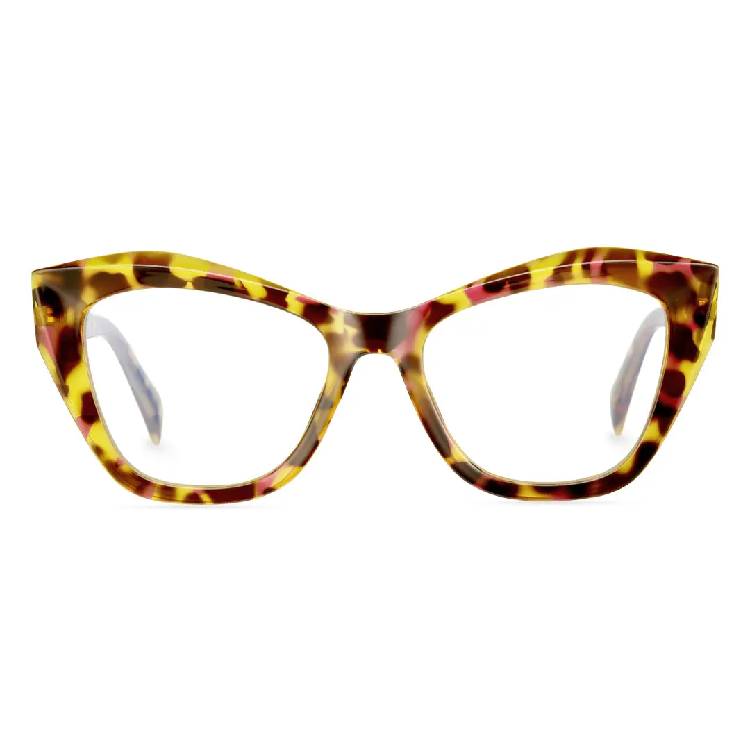 Front view of Qcelyn cat eye tr90 eyeglasses CR0102411 in yellow tortoise