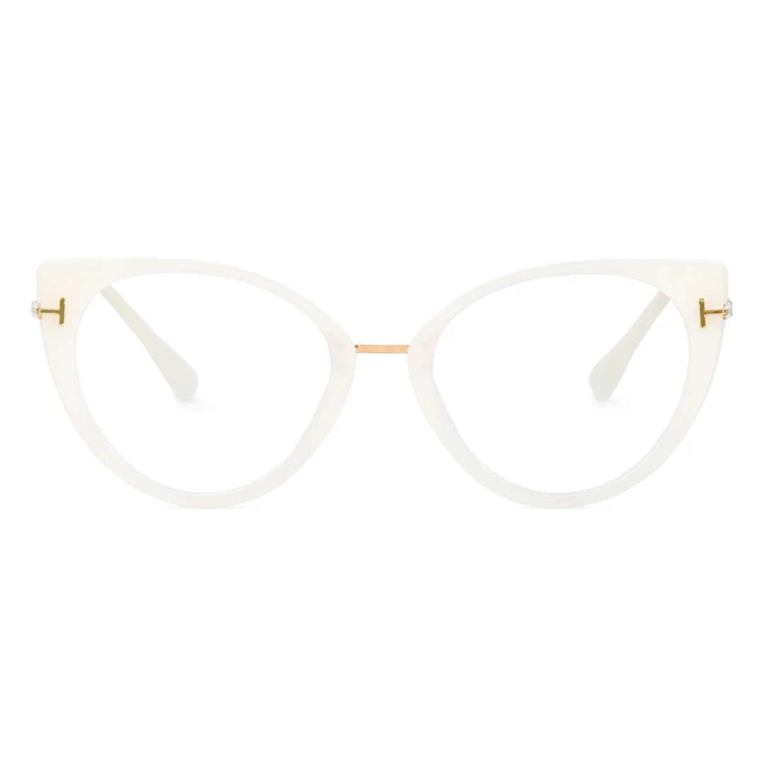 Front view of Zane fashion cat eye tr90 eyeglasses CR0112402 in white