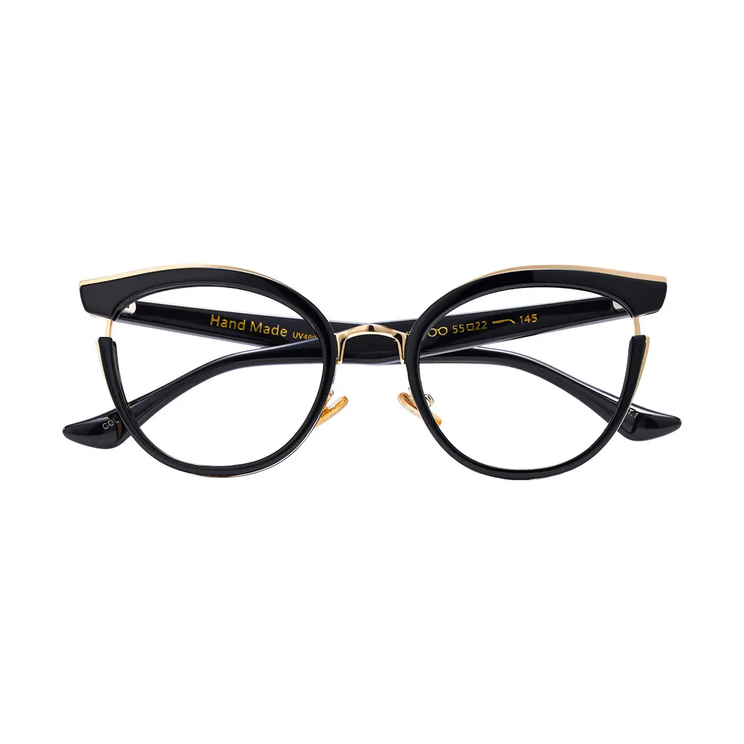 Front folded view of Estevo cat eye tr90 eyeglasses CR0112404 in black