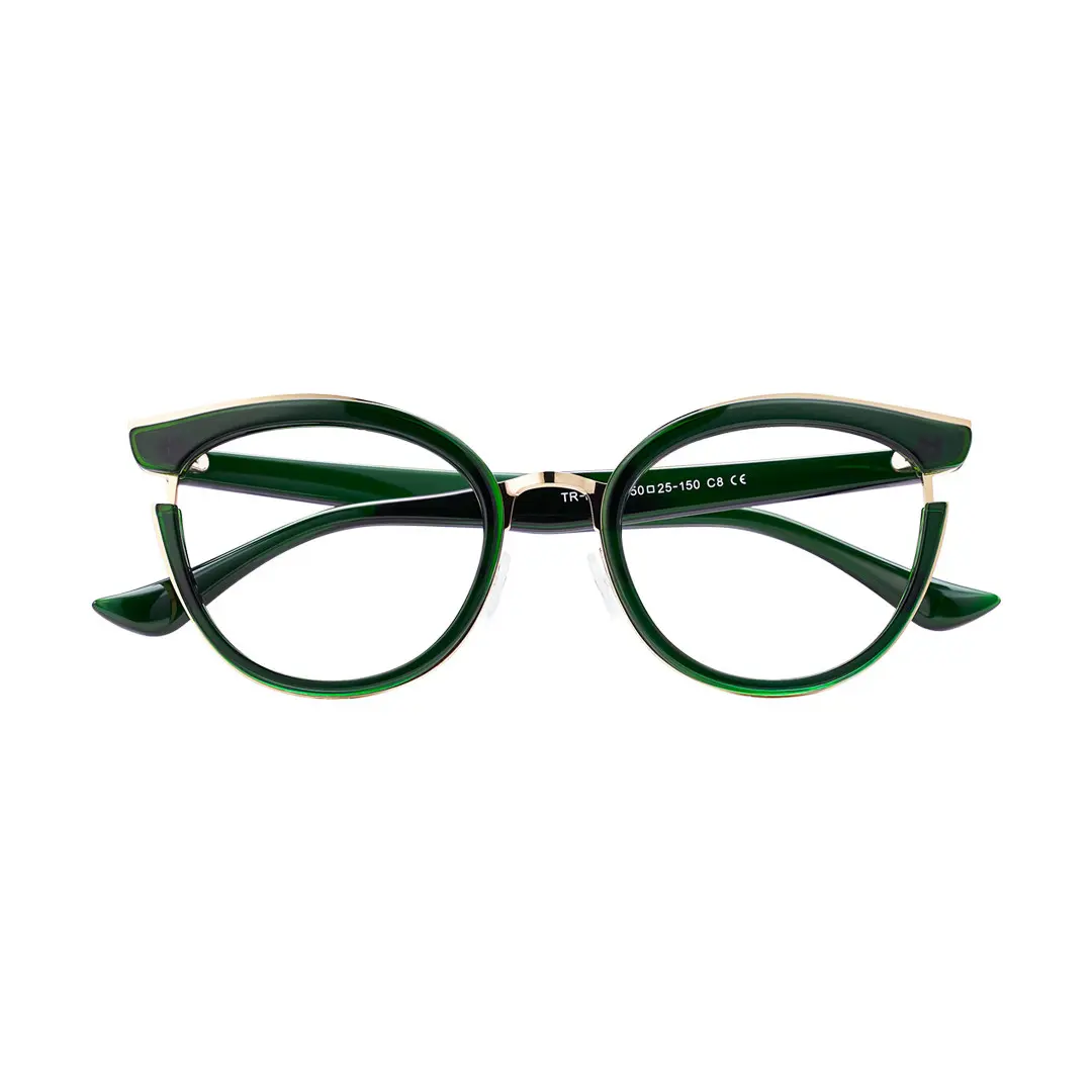 Front folded view of Estevo cat eye tr90 eyeglasses CR0112404 in green