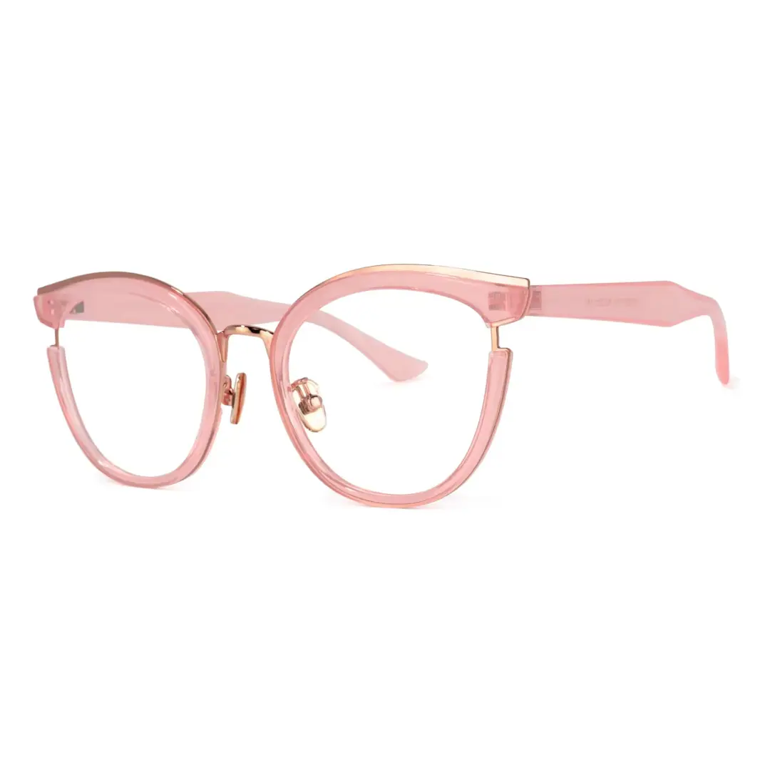 Angle view of Estevo cat eye tr90 eyeglasses CR0112404 in light pink