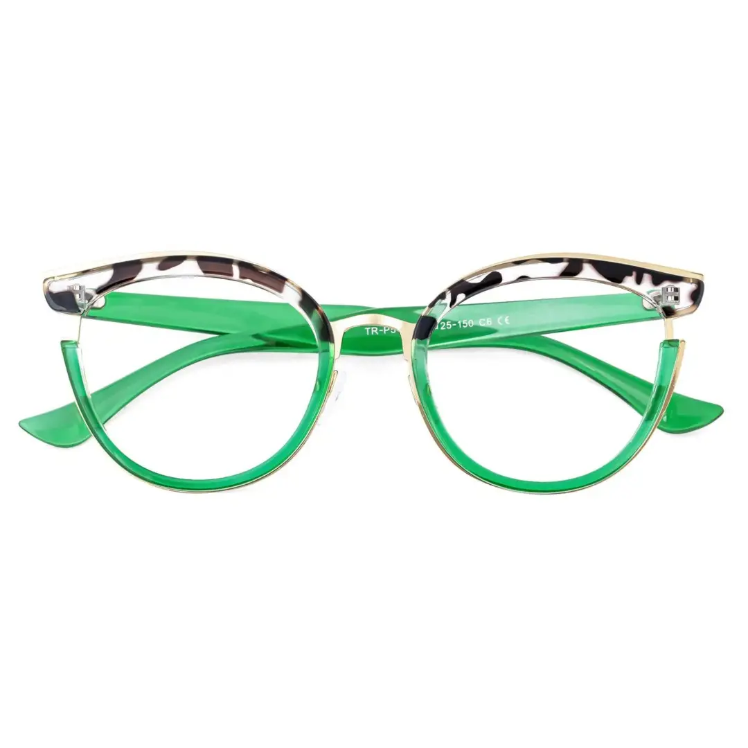 Front folded view of Estevo cat eye tr90 eyeglasses CR0112404 in tortoise