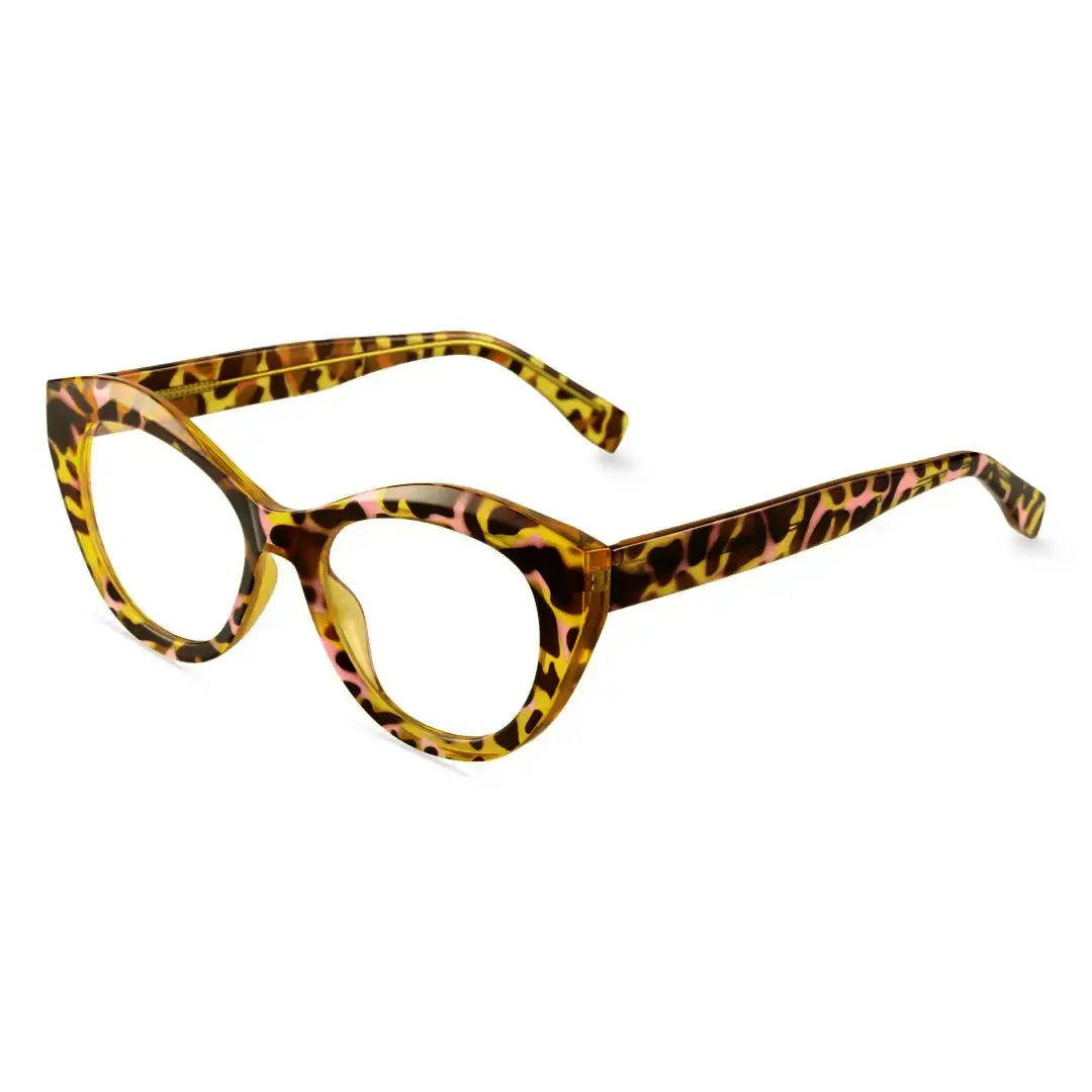 Angle view of Qcarter vintage cat eye tr90 eyeglasses CR0112411 in yellow tortoise