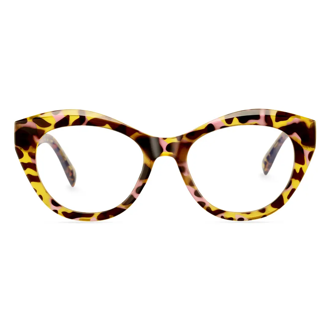 Front view of Qcarter vintage cat eye tr90 eyeglasses CR0112411 in yellow tortoise