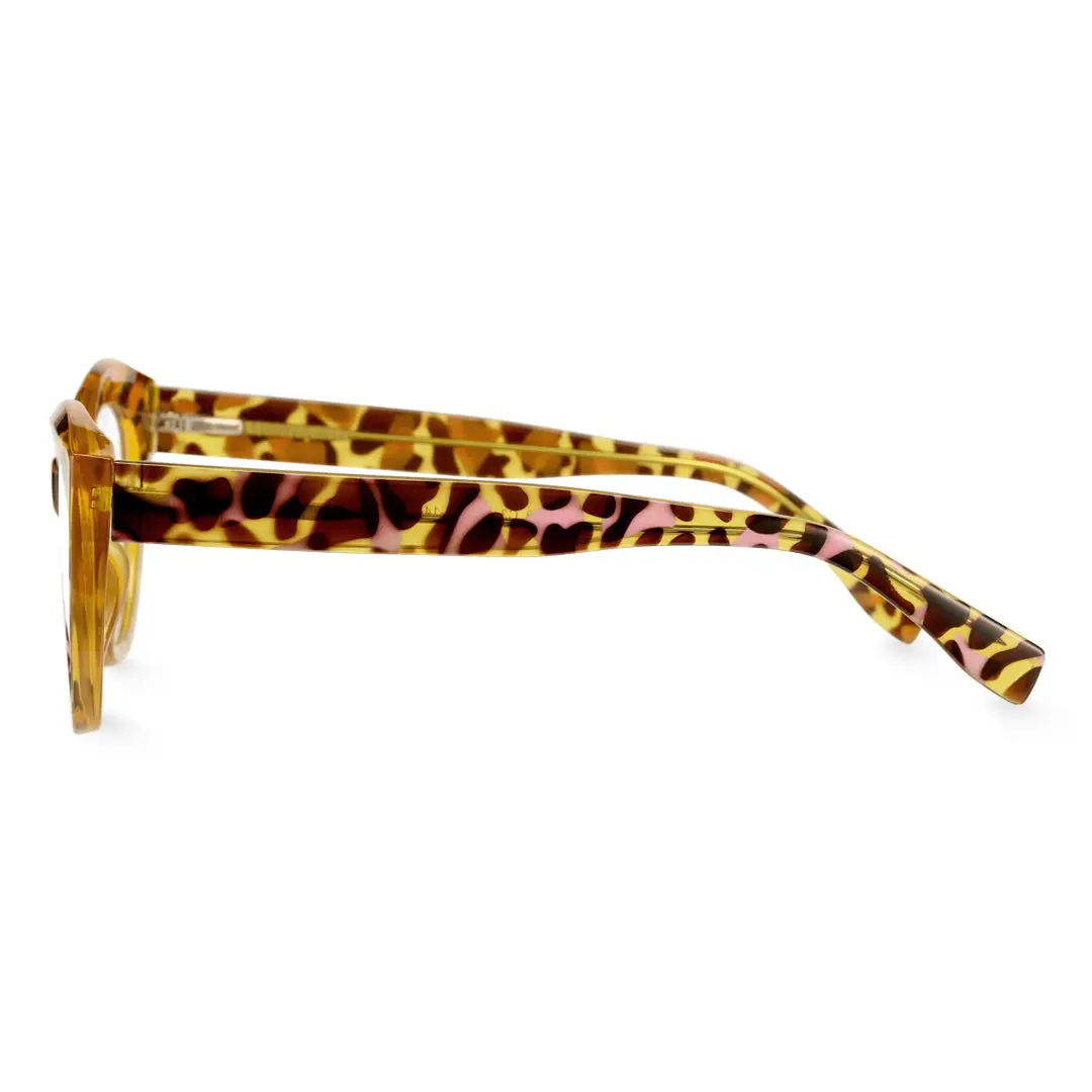 Side view of Qcarter vintage cat eye tr90 eyeglasses CR0112411 in yellow tortoise