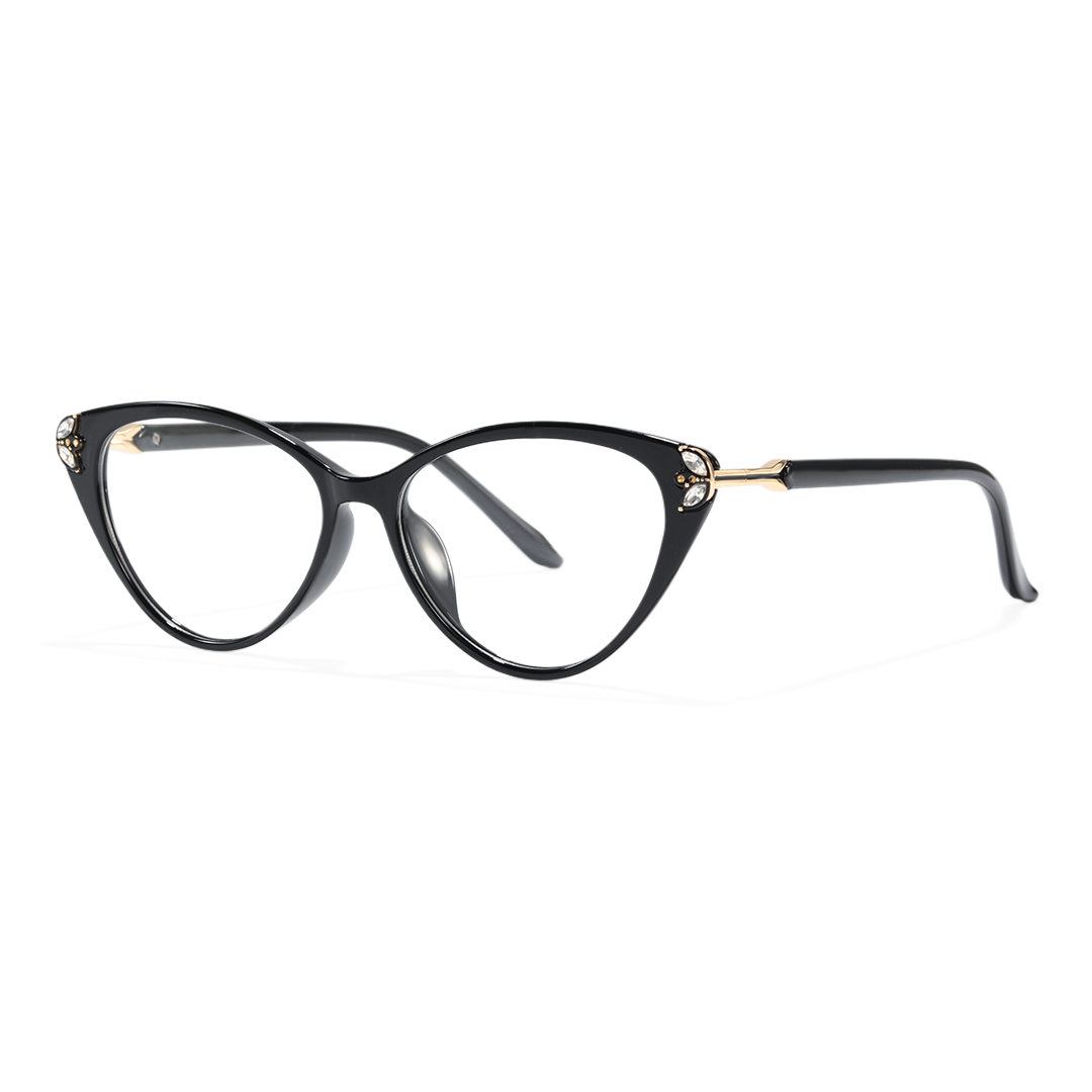 Angle view of Diva vintage cat eye tr90 eyeglasses in black. SPU: CR0112510