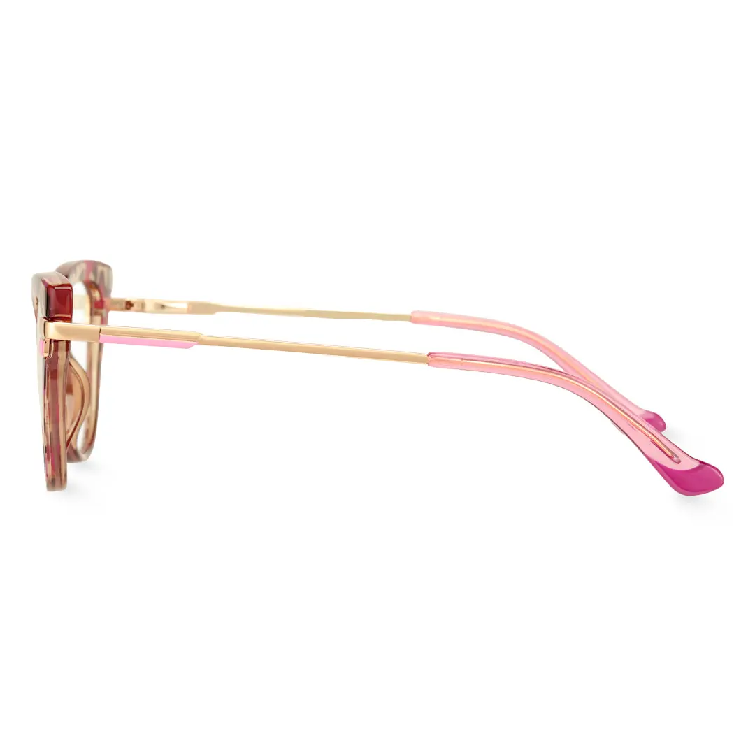 Side view of Qcara cat eye tr90 eyeglasses CR0122411 in red tortoise