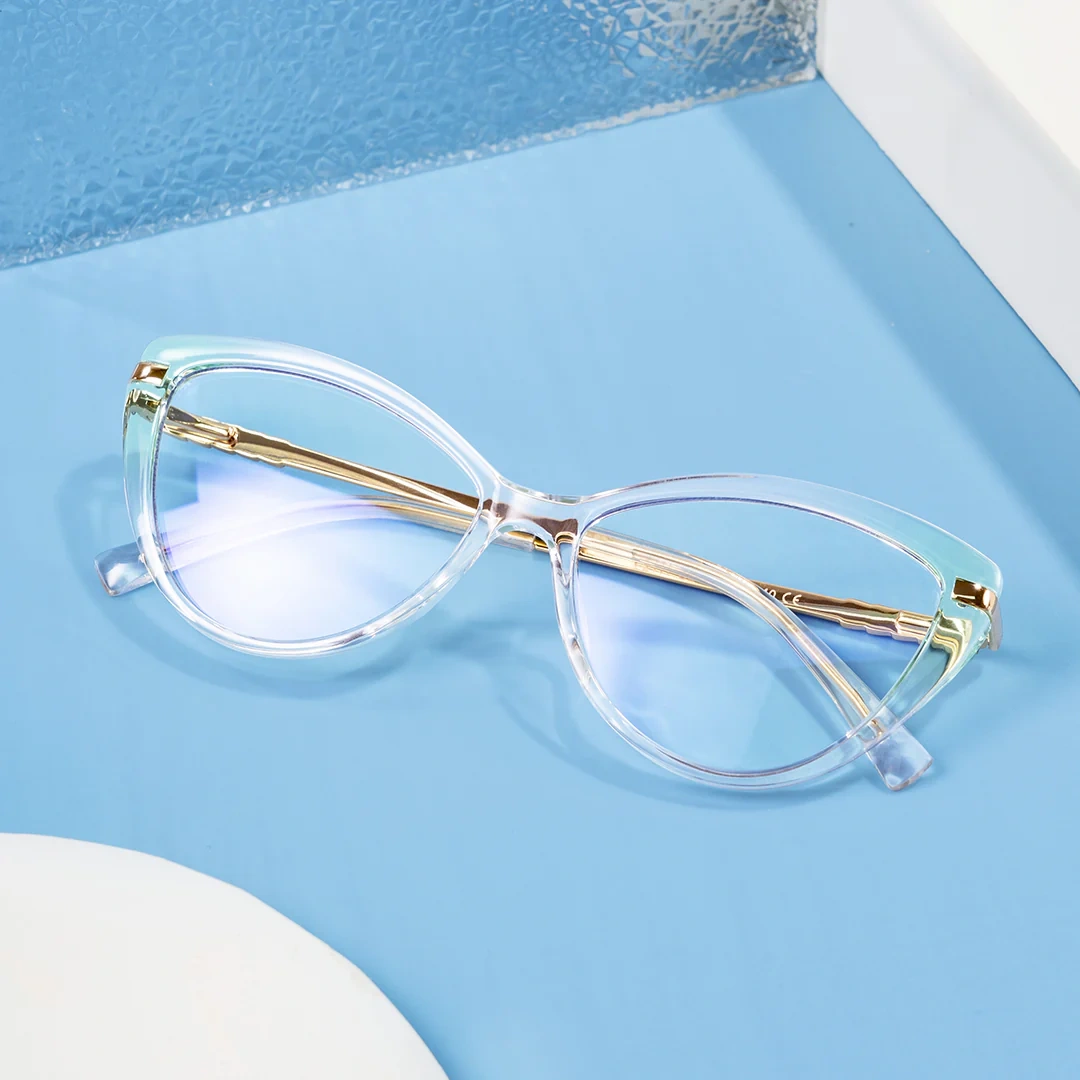 Scene close-up view of Koooi cat eye tr90 eyeglasses CR0142309 in clear