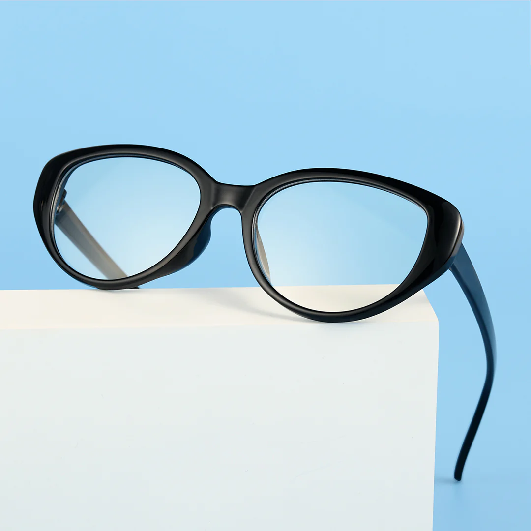 Scene close-up view of Lane cat eye tr90 eyeglasses CR0142404 in black