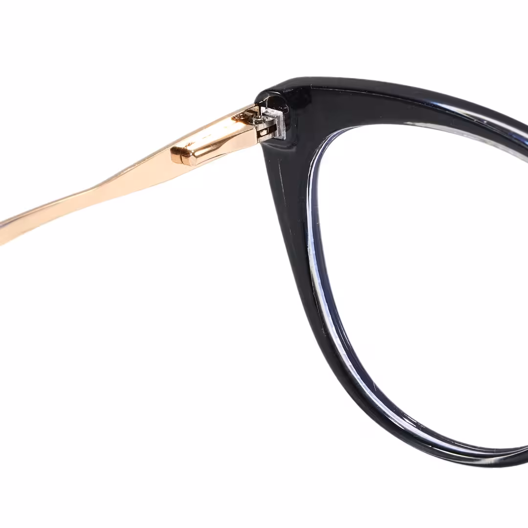 Hinge detail of Amara cat eye tr90 eyeglasses CR0142605 in black