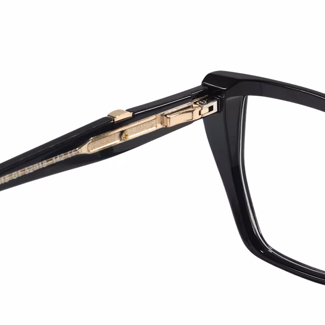 Hinge detail of Dahlia cat eye tr90 eyeglasses CR0162605 in black