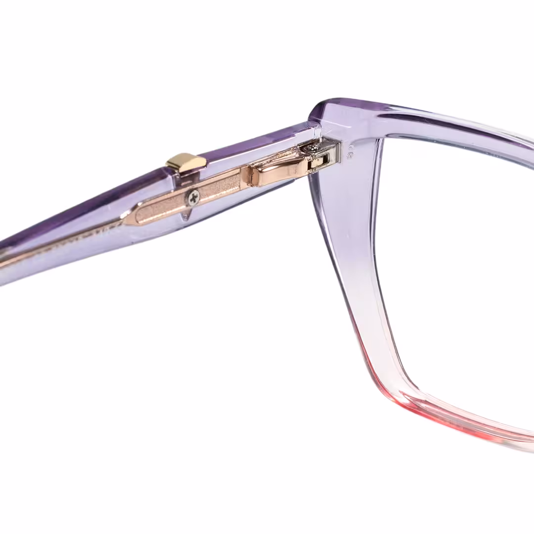 Hinge detail of Dahlia cat eye tr90 eyeglasses CR0162605 in purple