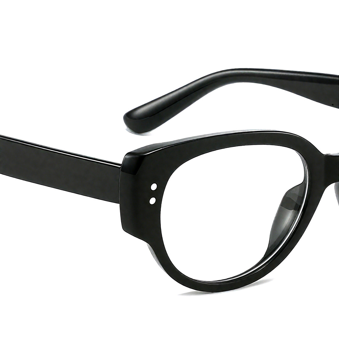 End piece detail of Tame vintage cat eye tr90 eyeglasses in black. SPU: CR0172302