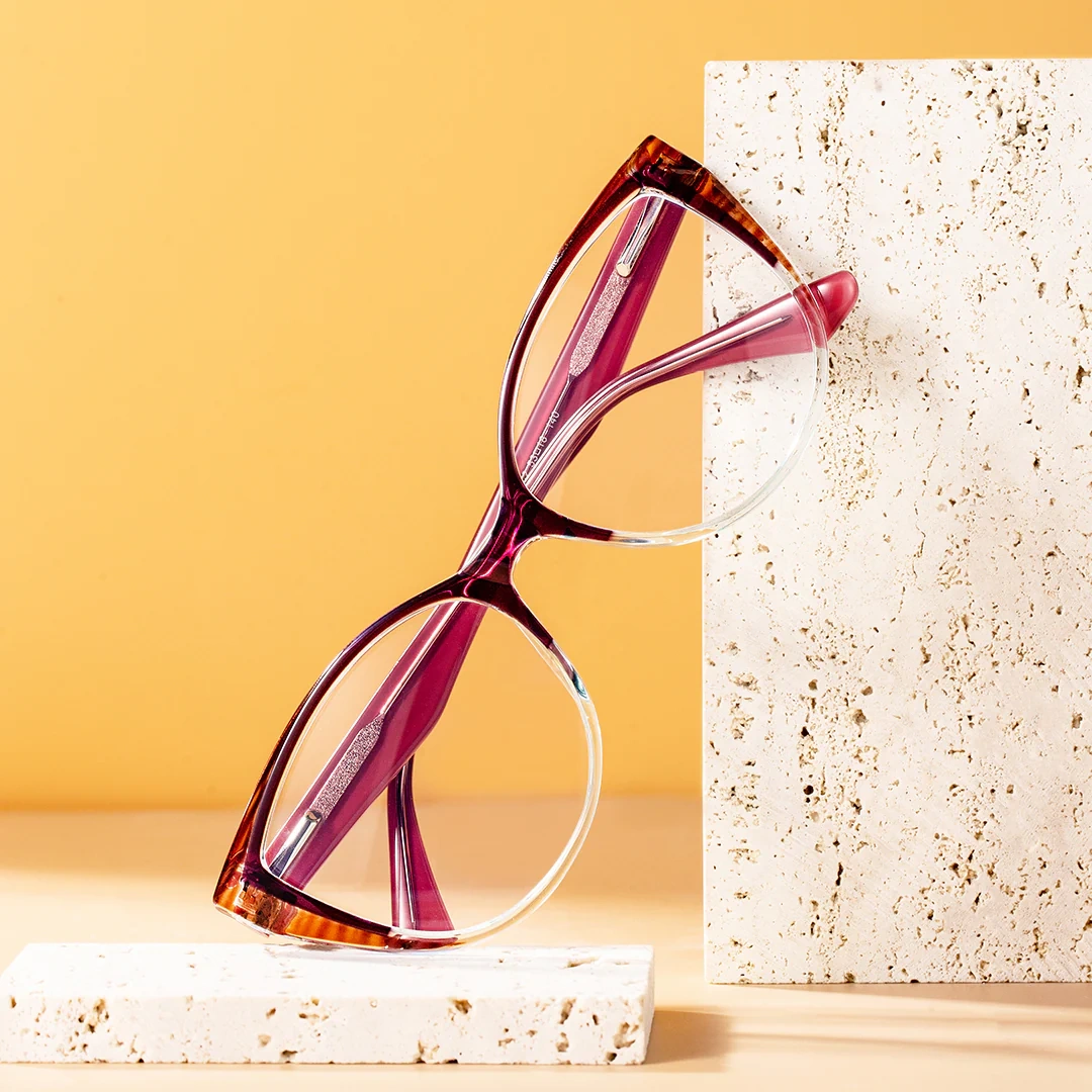Scene view of Run colorful cat eye tr90 eyeglasses in two-tone(purple and cear). SPU: CR0172307