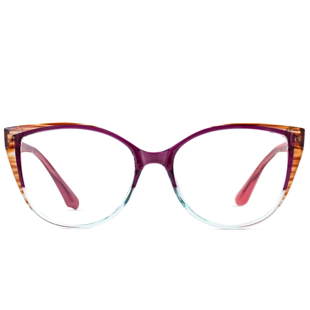 Front view of Run cat eye tr90 eyeglasses CR0172307 in two-tone(purple and cear)