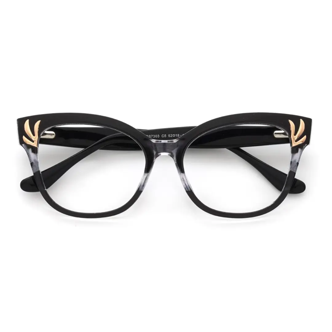 Front folded view of Fares cat eye tr90 eyeglasses CR0232408 in black