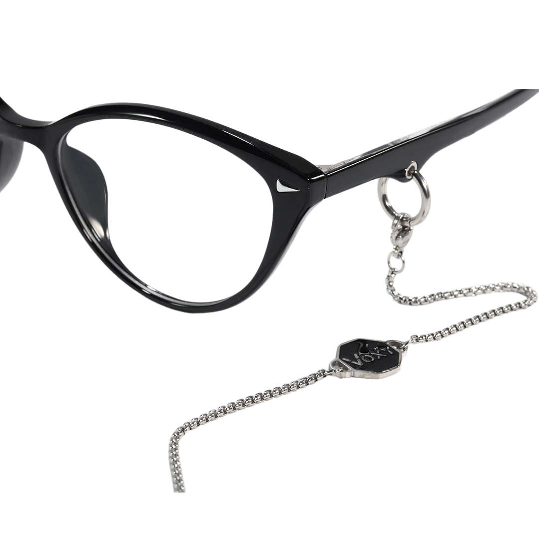 End piece detail of Dakota fashion cat eye tr90 eyeglasses in black. SPU: CR0232601