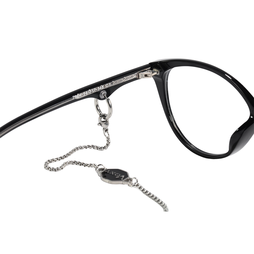 Hinge detail of Dakota fashion cat eye tr90 eyeglasses in black. SPU: CR0232601