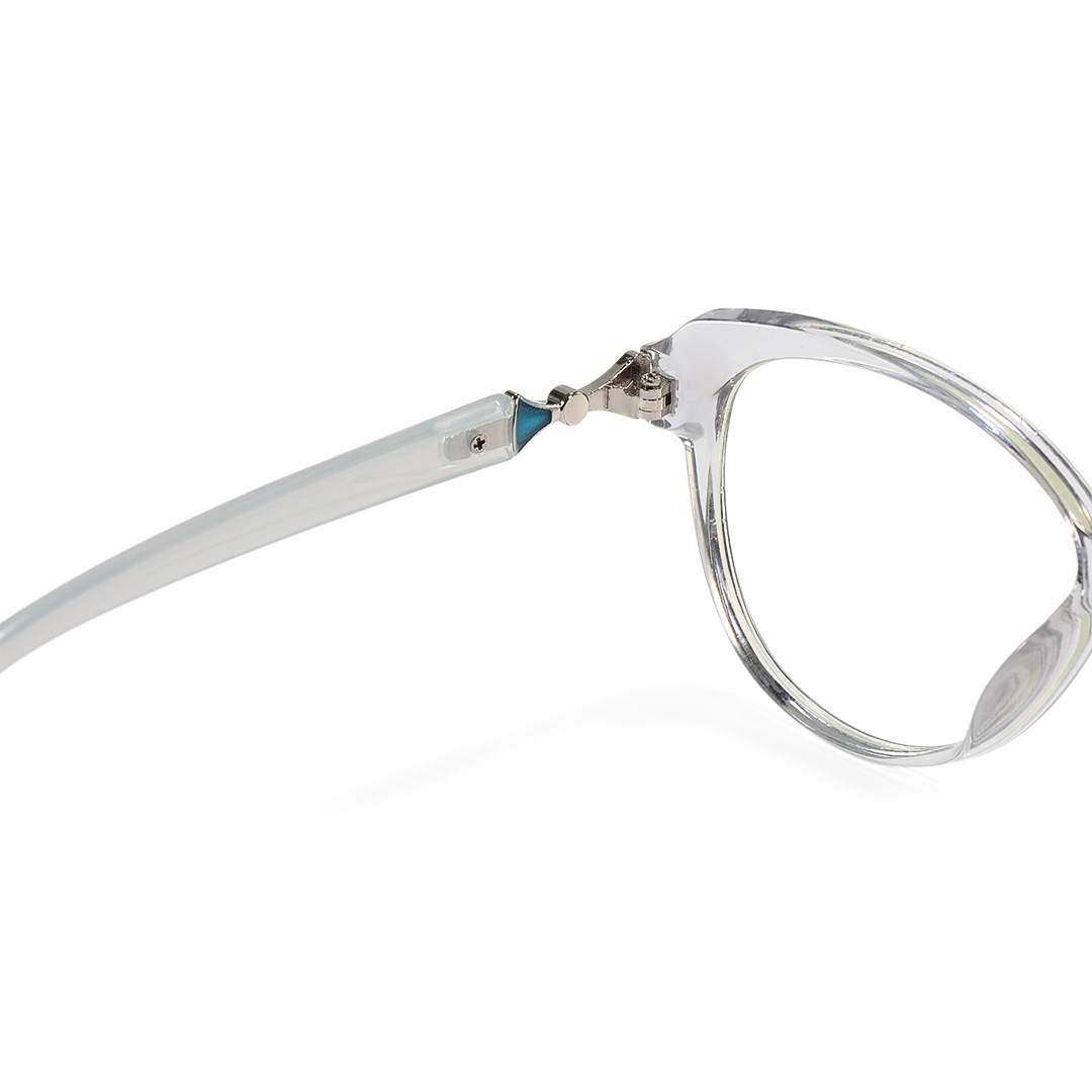 Hinge detail of Delyth cat-eye tr90 eyeglasses CR0302509 in gray