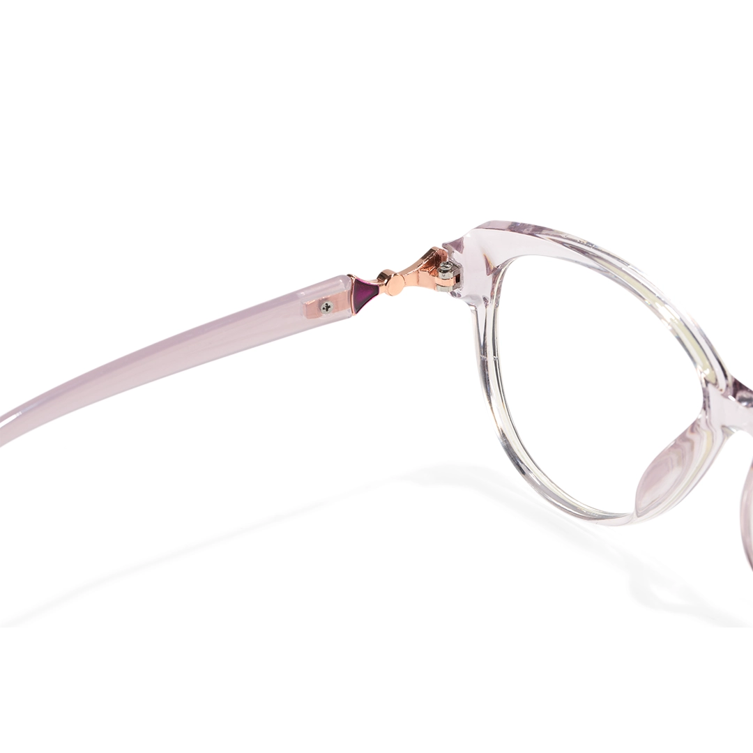Hinge detail of Delyth cat-eye tr90 eyeglasses CR0302509 in purple