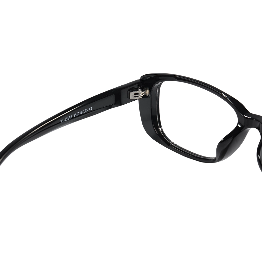 Hinge detail of Xena y2k cat eye tr90 eyeglasses CR0332601 in black