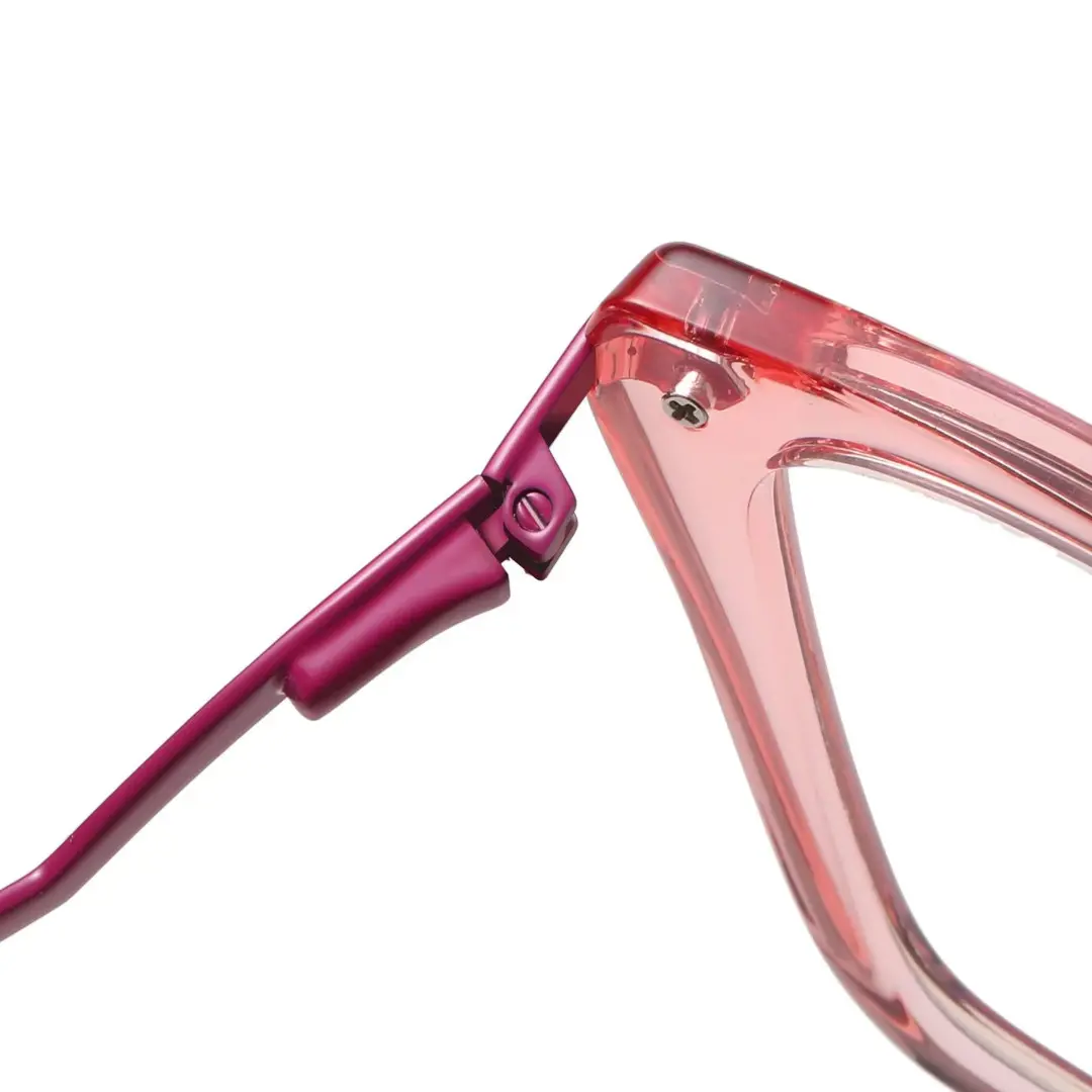 Spring hinge detail of Bexe cat eye tr90 eyeglasses CR0362302 in pink