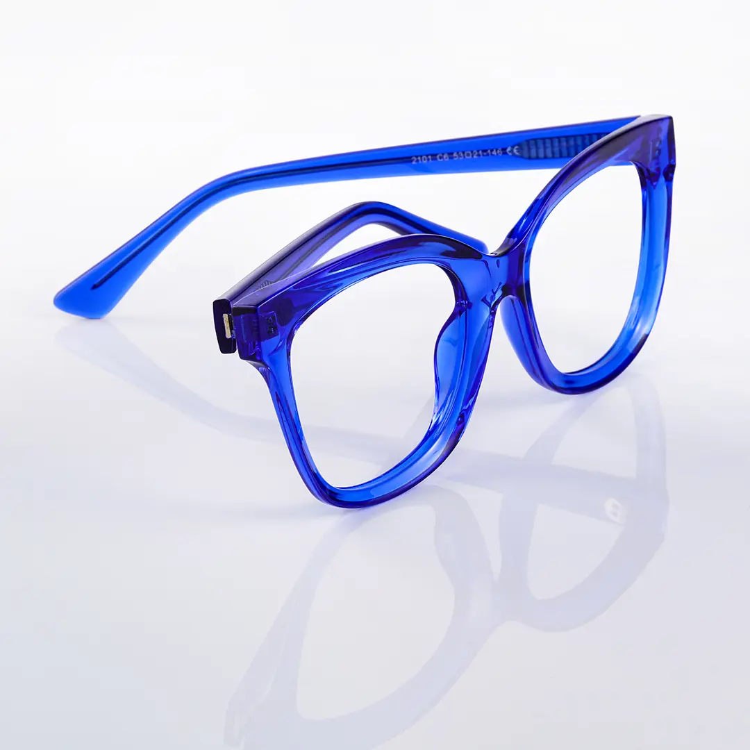 Scene close up view of bend cat eye tr90 eyeglasses CR0532505 in blue