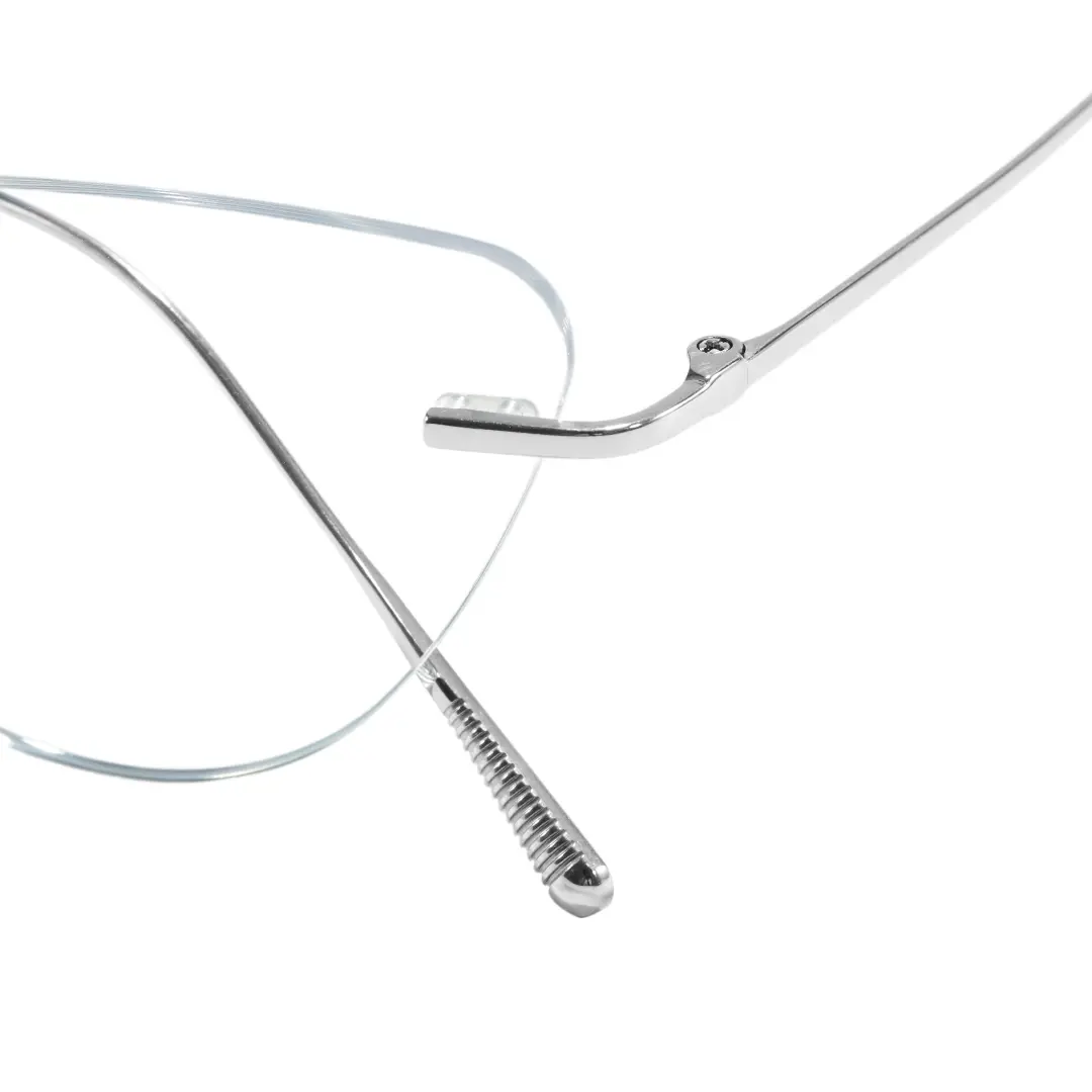 Temple detail of Thalassa cat eye titanium eyeglasses in silver. SPU: CT0272604