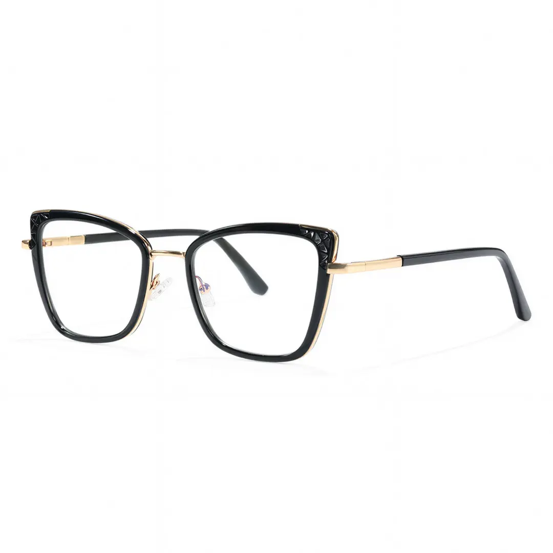 Angle view of Feline cat eye metal eyeglasses CX0062510 in black