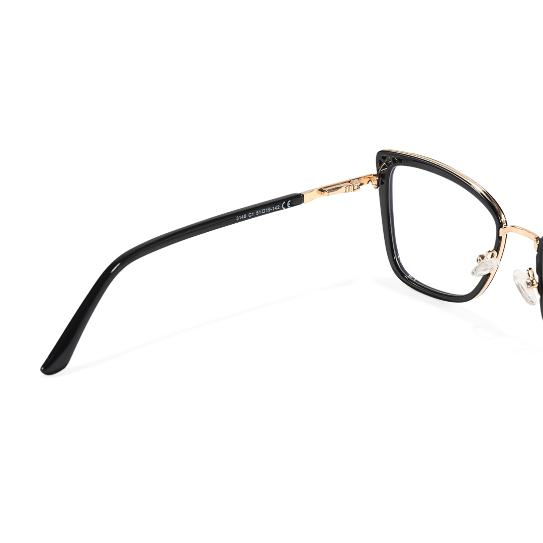 Hinge detail of Feline cat eye metal eyeglasses CX0062510 in black