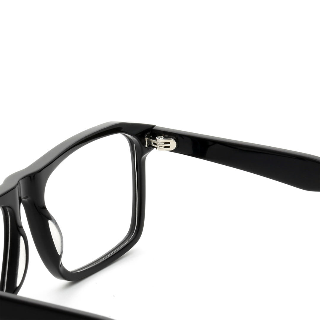 Hinge detail of Alton rectangle acetate eyeglasses EA0012508 in black