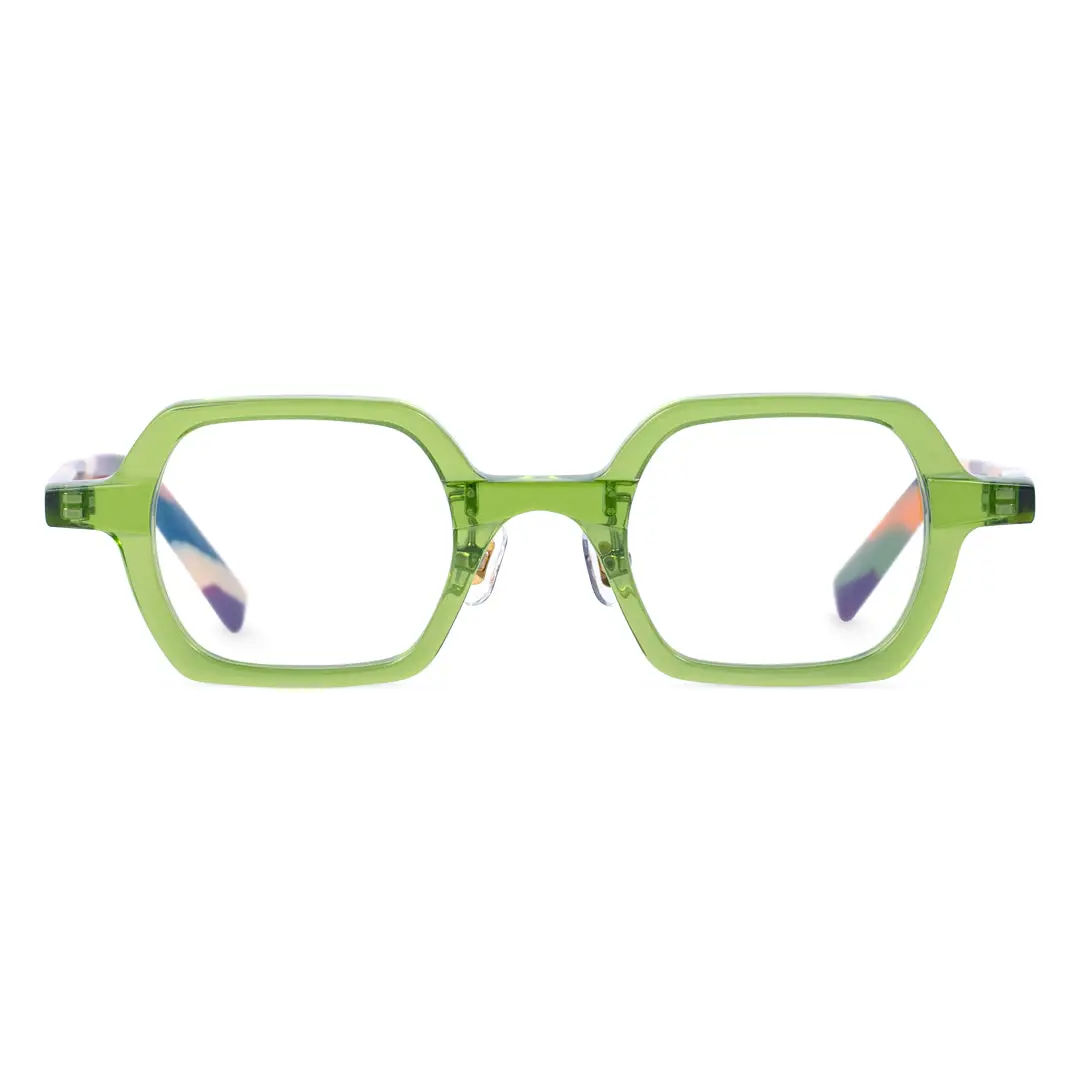 Front view of Eudora vintage rectangle acetate eyeglasses EA0022311 in bright green