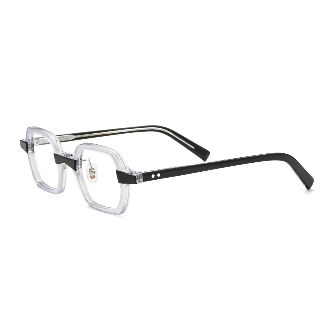 Angle view of Eudora vintage rectangle acetate eyeglasses EA0022311 in clear