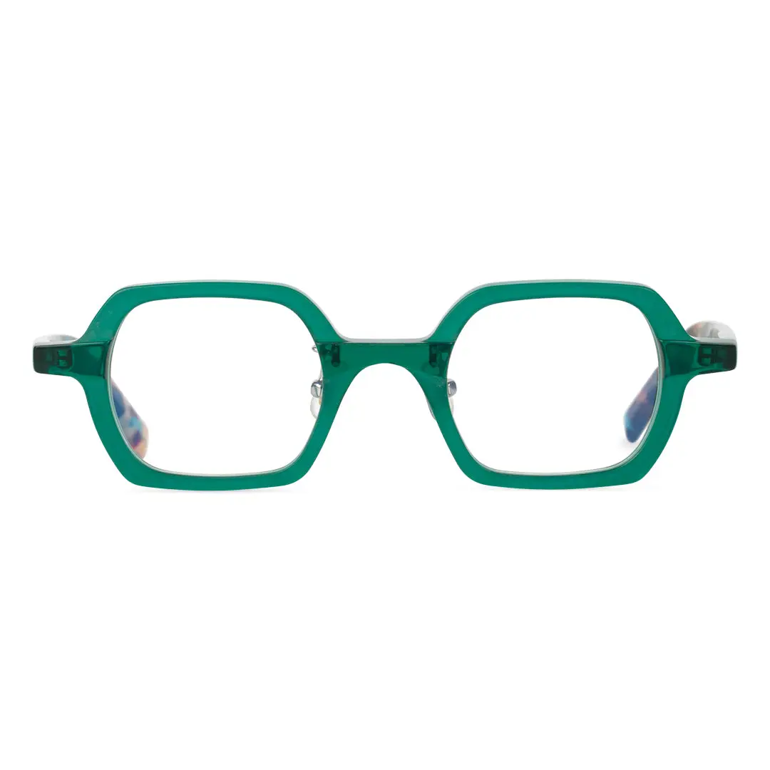 Front view of Eudora vintage rectangle acetate eyeglasses EA0022311 in green