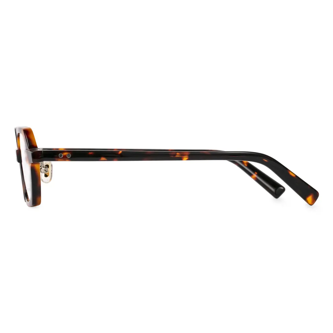 Side view of Eudora vintage rectangle acetate eyeglasses EA0022311 in tortoise