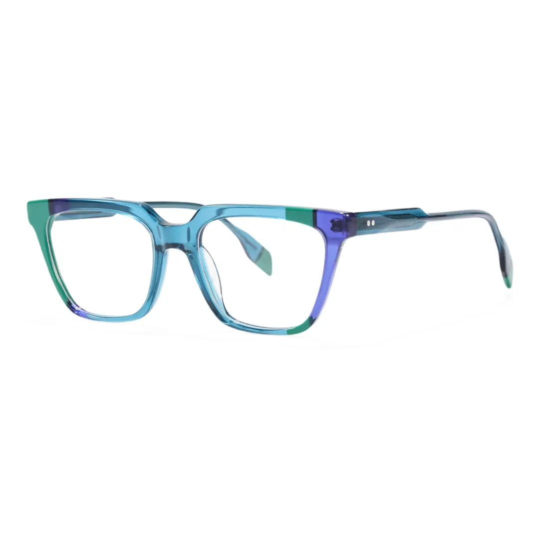Angle view of Eleanore colorful rectangle acetate eyeglasses EA0042209 in green