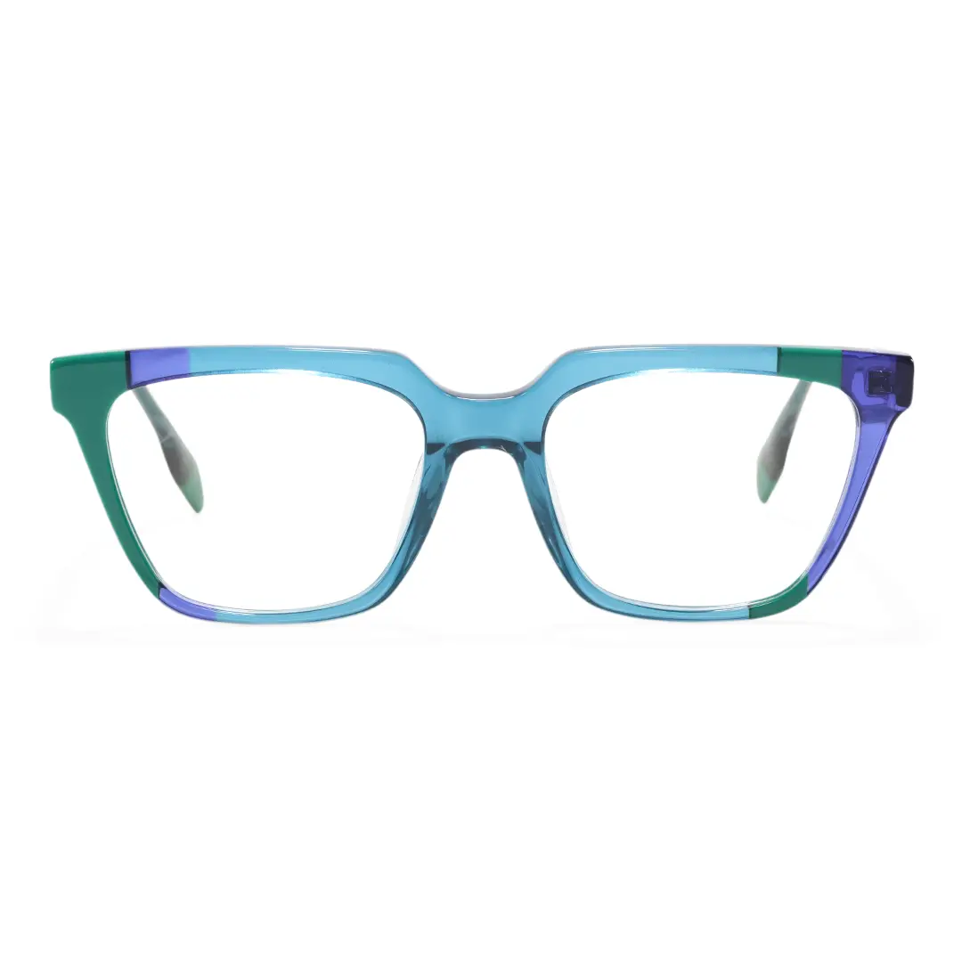 Front view of Eleanore colorful rectangle acetate eyeglasses EA0042209 in green