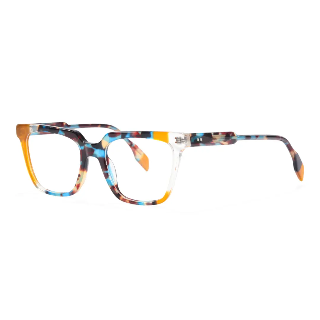 Angle view of Eleanore colorful rectangle acetate eyeglasses EA0042209 in multicolor