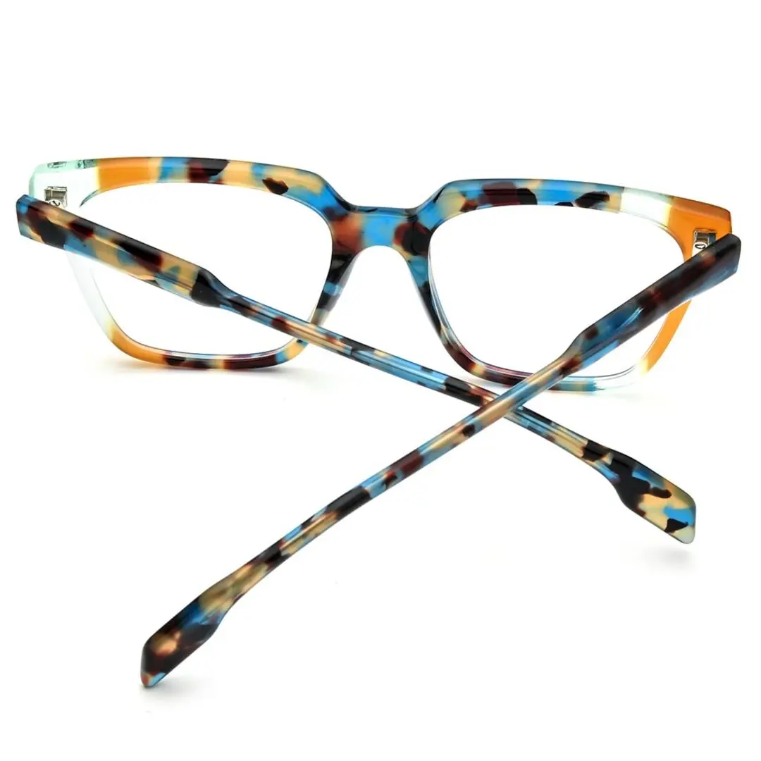 Back folded view of Eleanore colorful rectangle acetate eyeglasses EA0042209 in multicolor