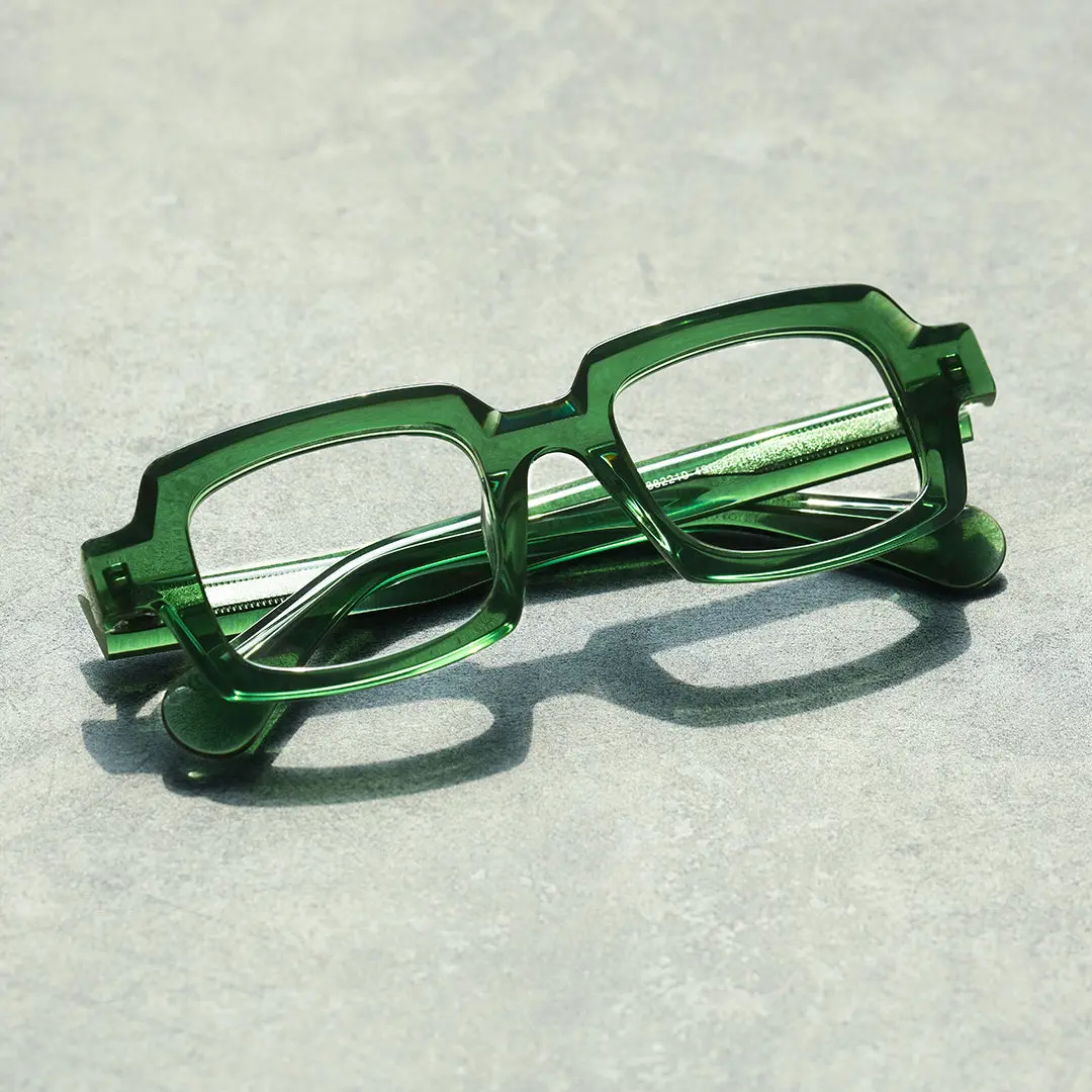 Scene close-up view of Maye rectangle acetate eyeglasses EA0072302 in green