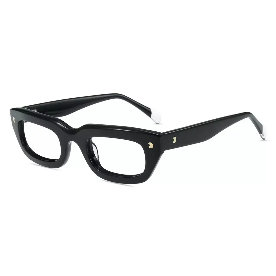 Angle view of Kicc nerd rectangle acetate eyeglasses EA0072305 in black