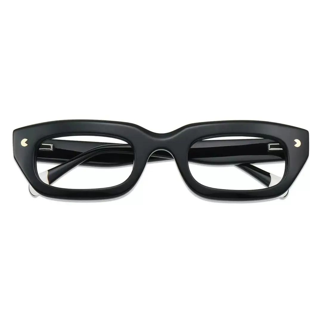 Front folded view of Kicc nerd rectangle acetate eyeglasses EA0072305 in black