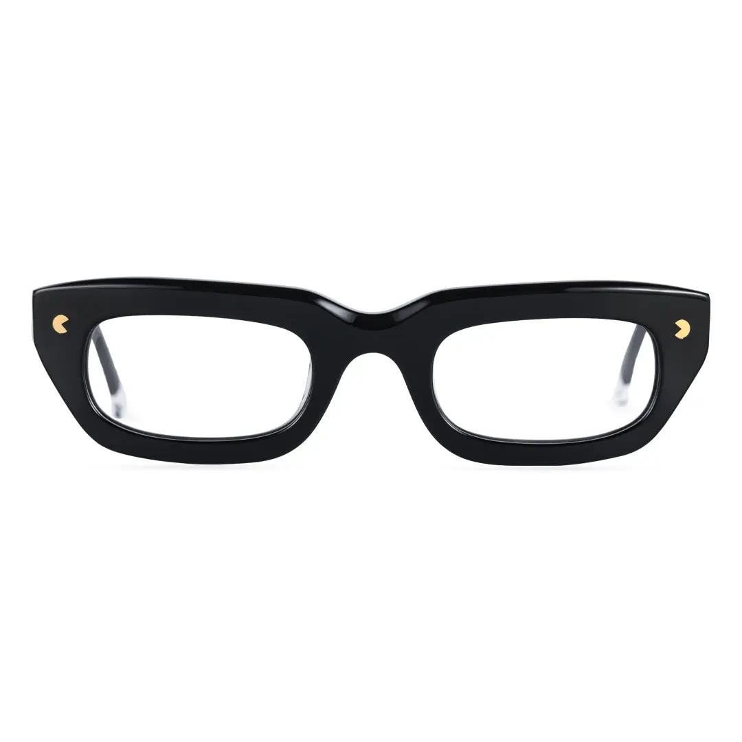 Front view of Kicc nerd rectangle acetate eyeglasses EA0072305 in black