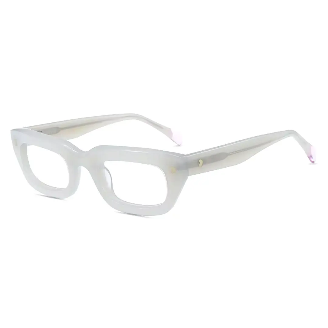 Angle view of Kicc nerd rectangle acetate eyeglasses EA0072305 in white
